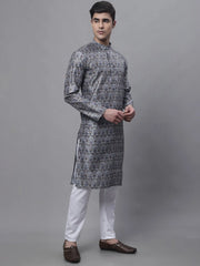 Men's Silver Digital Printed Kurta Pyjama Set
