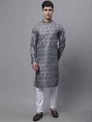 Men's Silver Digital Printed Kurta Pyjama Set