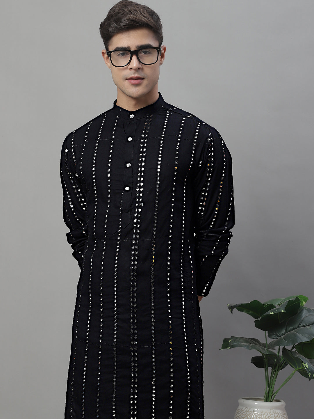Men's Embroidered Mirror Work Kurta - Rayon Indian Kurta