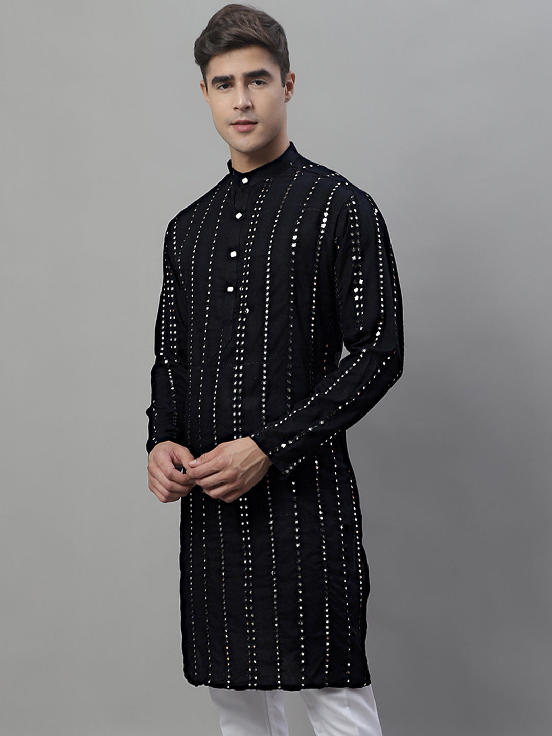 Men's Embroidered Mirror Work Kurta - Rayon Indian Kurta