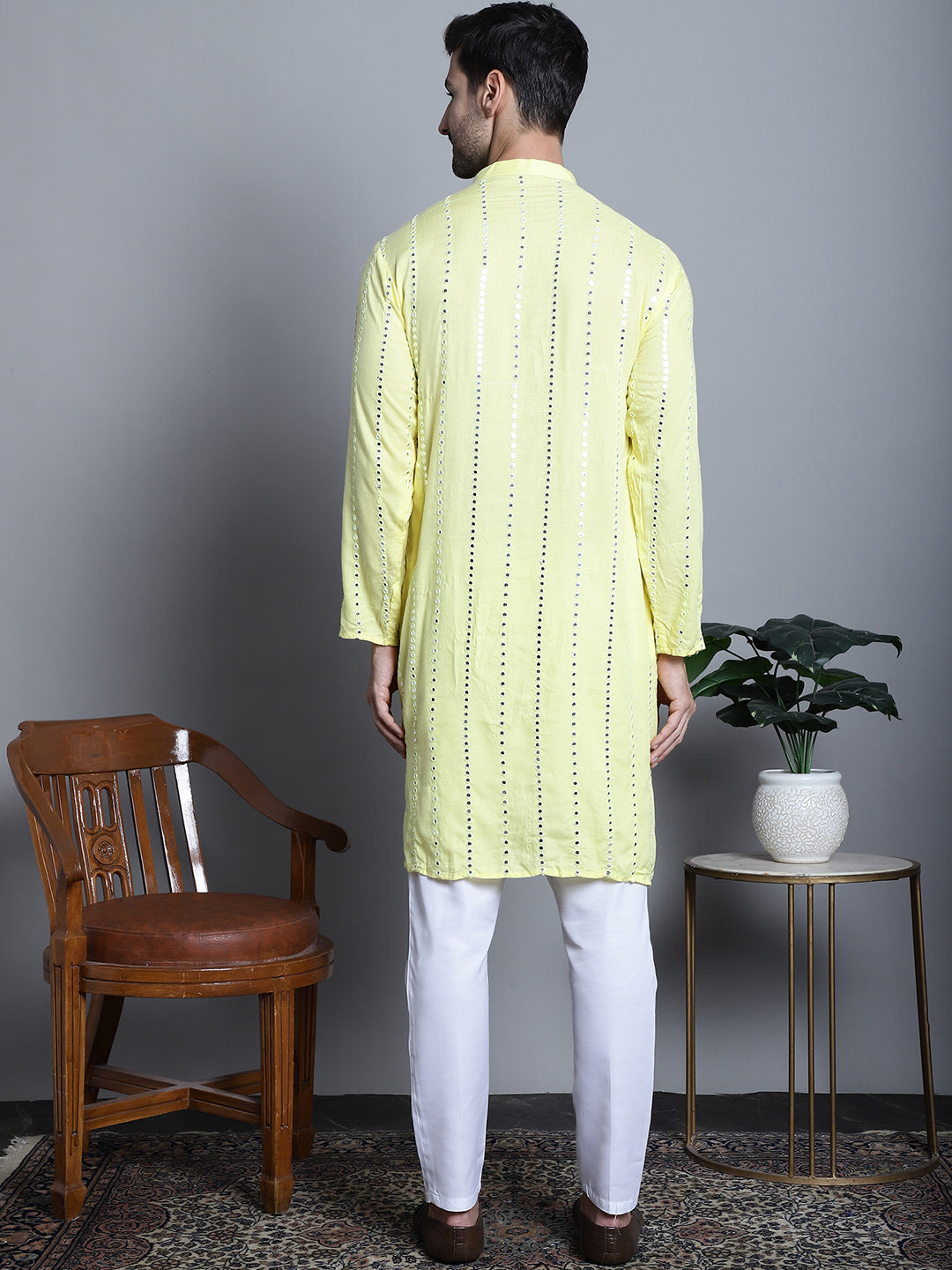 Embroidered Mirror Work Kurta Payjama Sets for Men | Rayon