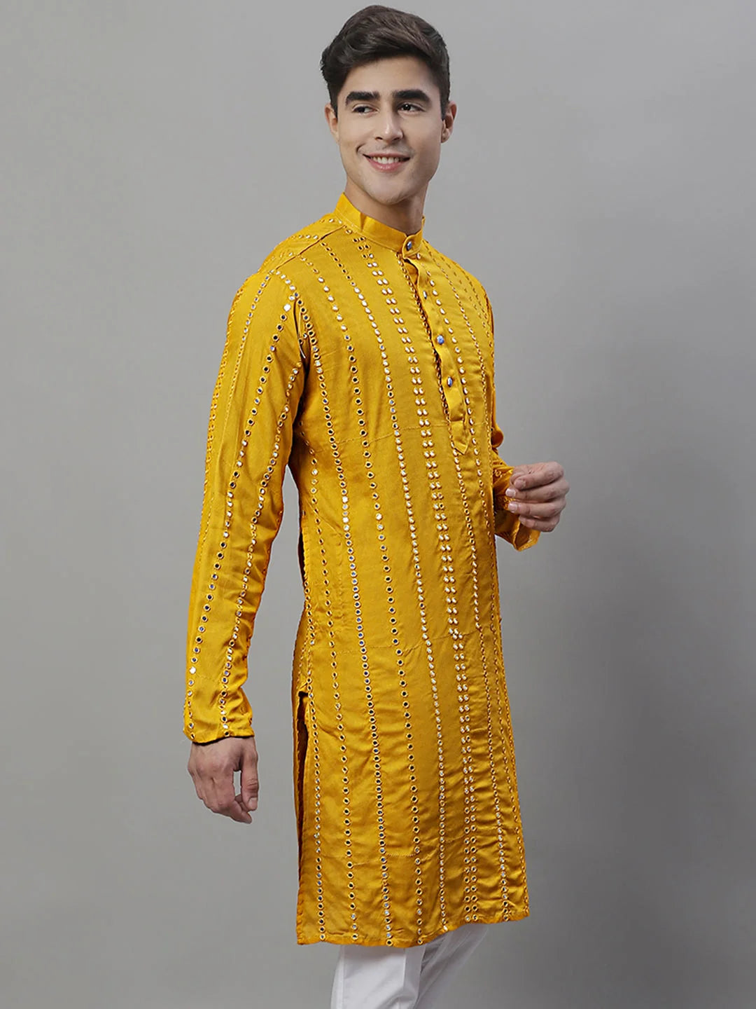 Men's Styled Embroidered Mirror Work Kurta - Rayon Kurta