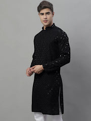 Men's Black Chikankari Embroidered and Sequence Kurtas-KO-695