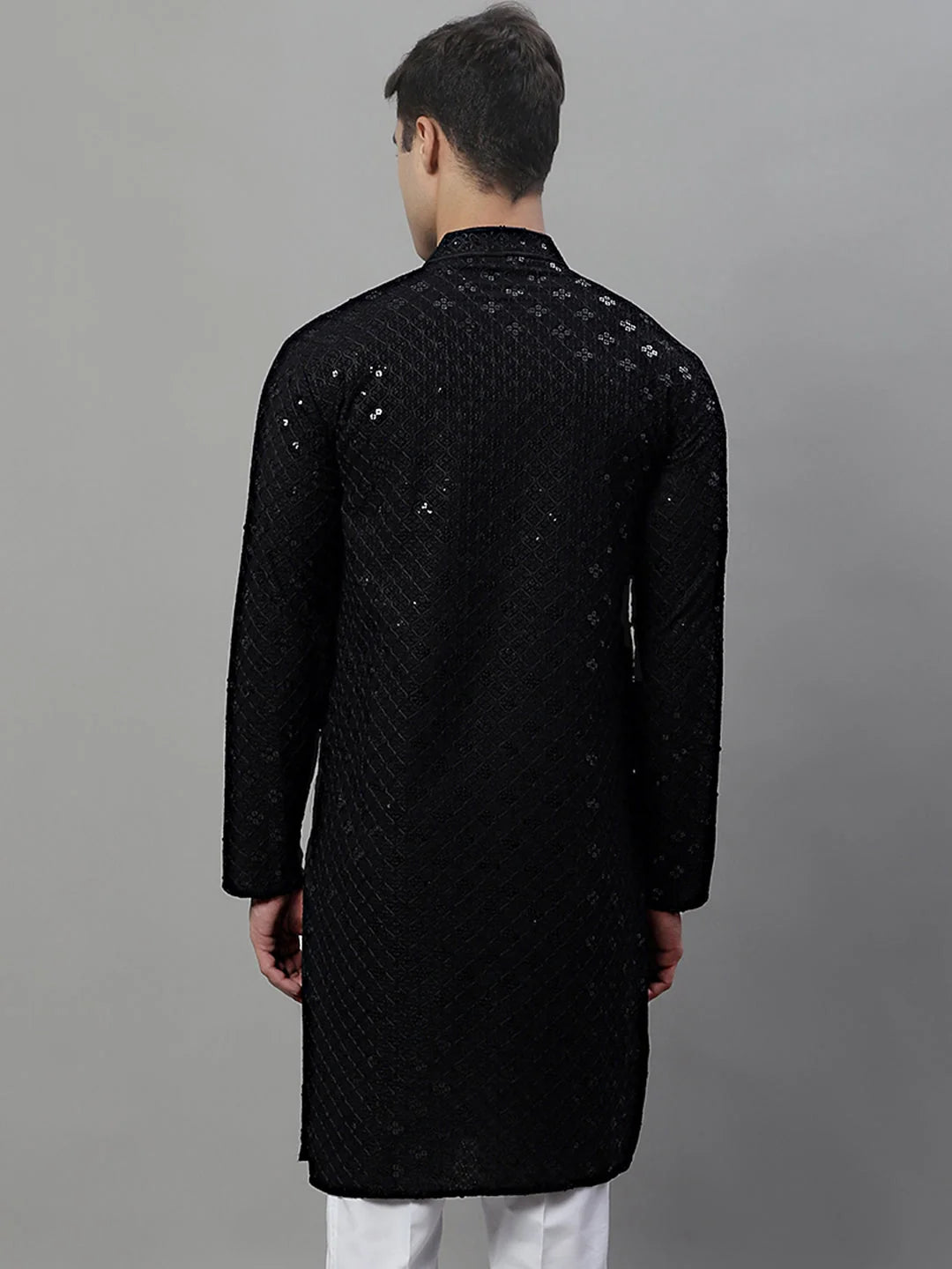 Black Chikankari Men's Kurta - Embroidered Indian Kurta for Men