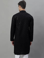 Men's Black Chikankari Embroidered and Sequence Kurtas-KO-695