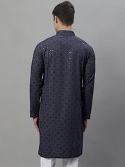 Men's Grey Chikankari Embroidered and Sequence Kurtas-KO-695