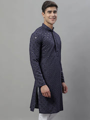 Men's Grey Chikankari Embroidered and Sequence Kurtas-KO-695