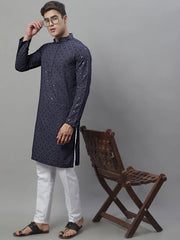 Men's Grey Chikankari Embroidered and Sequence Kurtas-KO-695