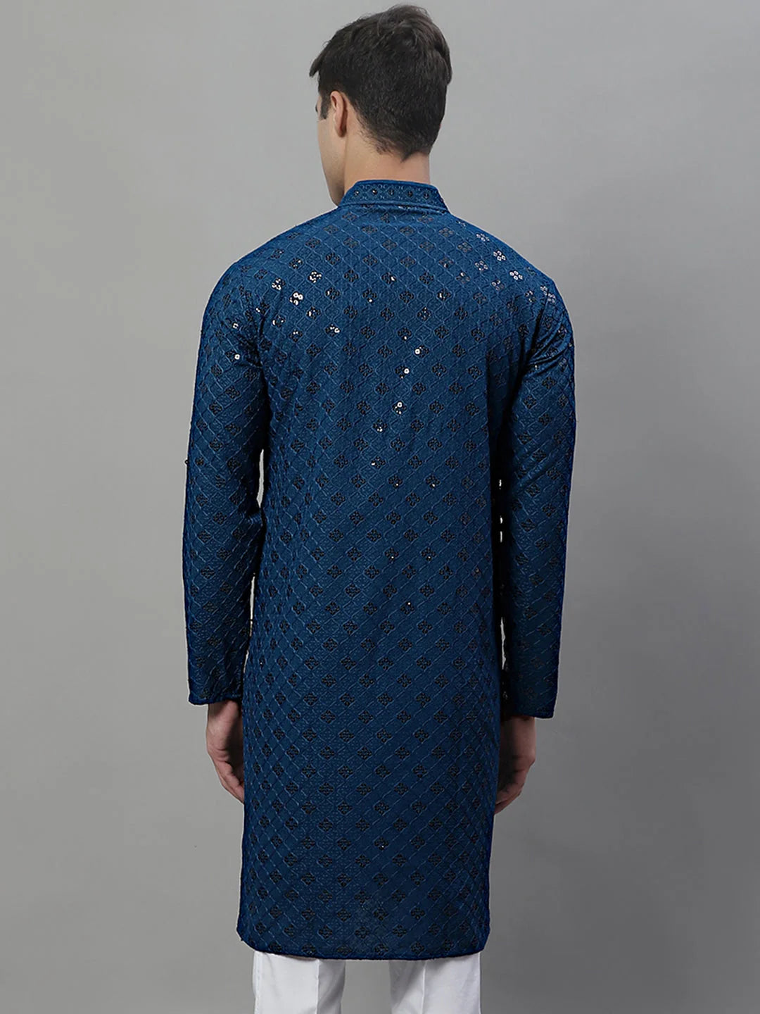 Peacock Blue Chikankari Men's Kurta - Indian Kurta for Men