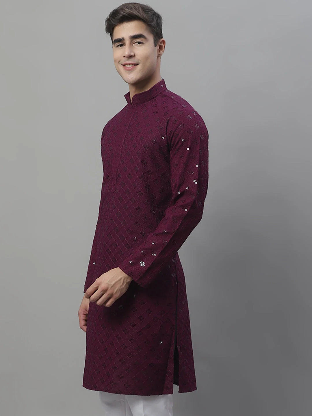 Purple Chikankari Men's Kurta - Indian Kurta for Men Online