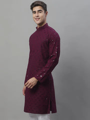 Men's Purple Chikankari Embroidered and Sequence Kurtas-KO-695