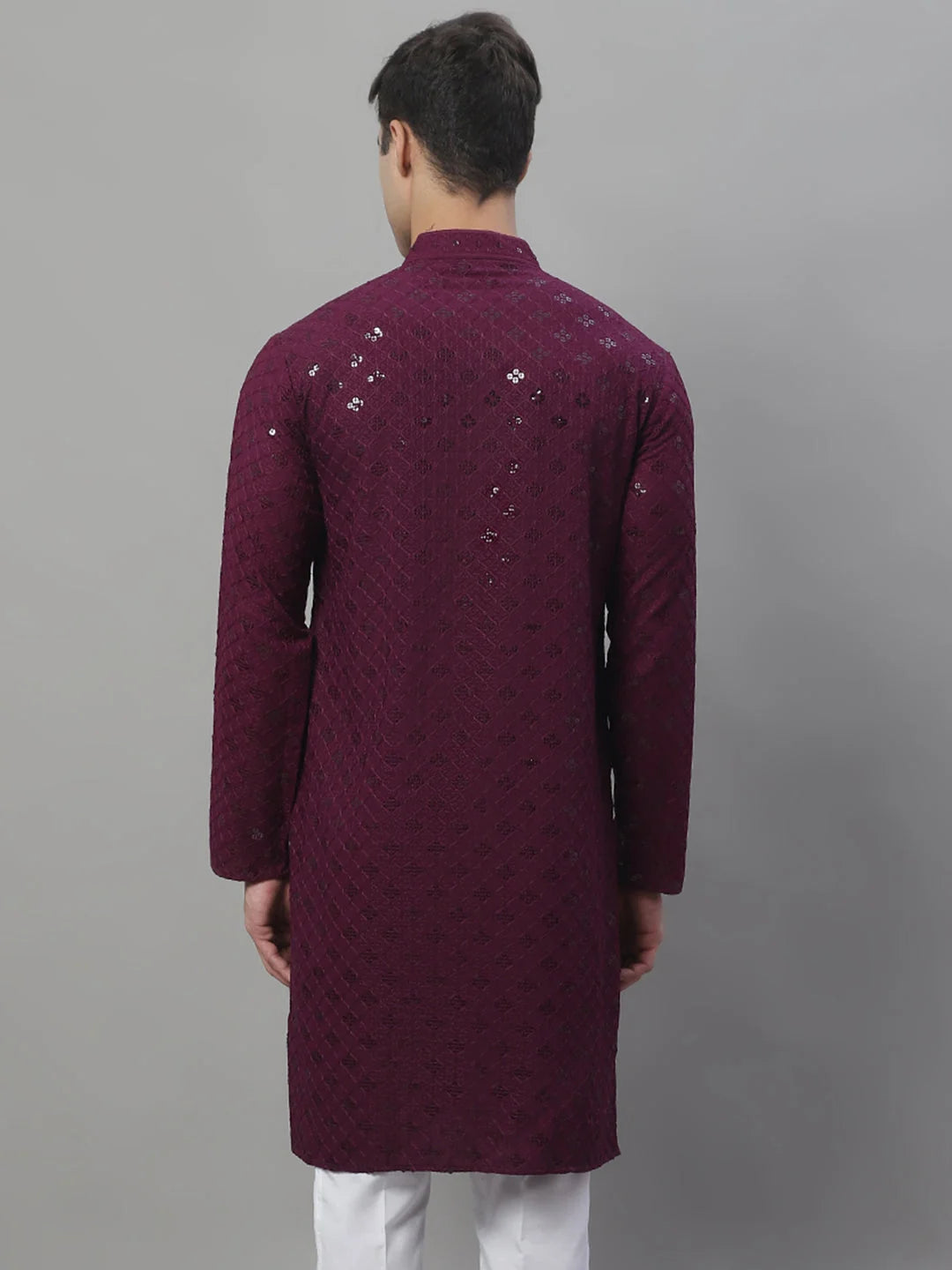 Purple Chikankari Men's Kurta - Indian Kurta for Men Online