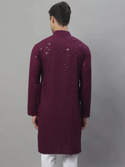 Men's Purple Chikankari Embroidered and Sequence Kurtas-KO-695
