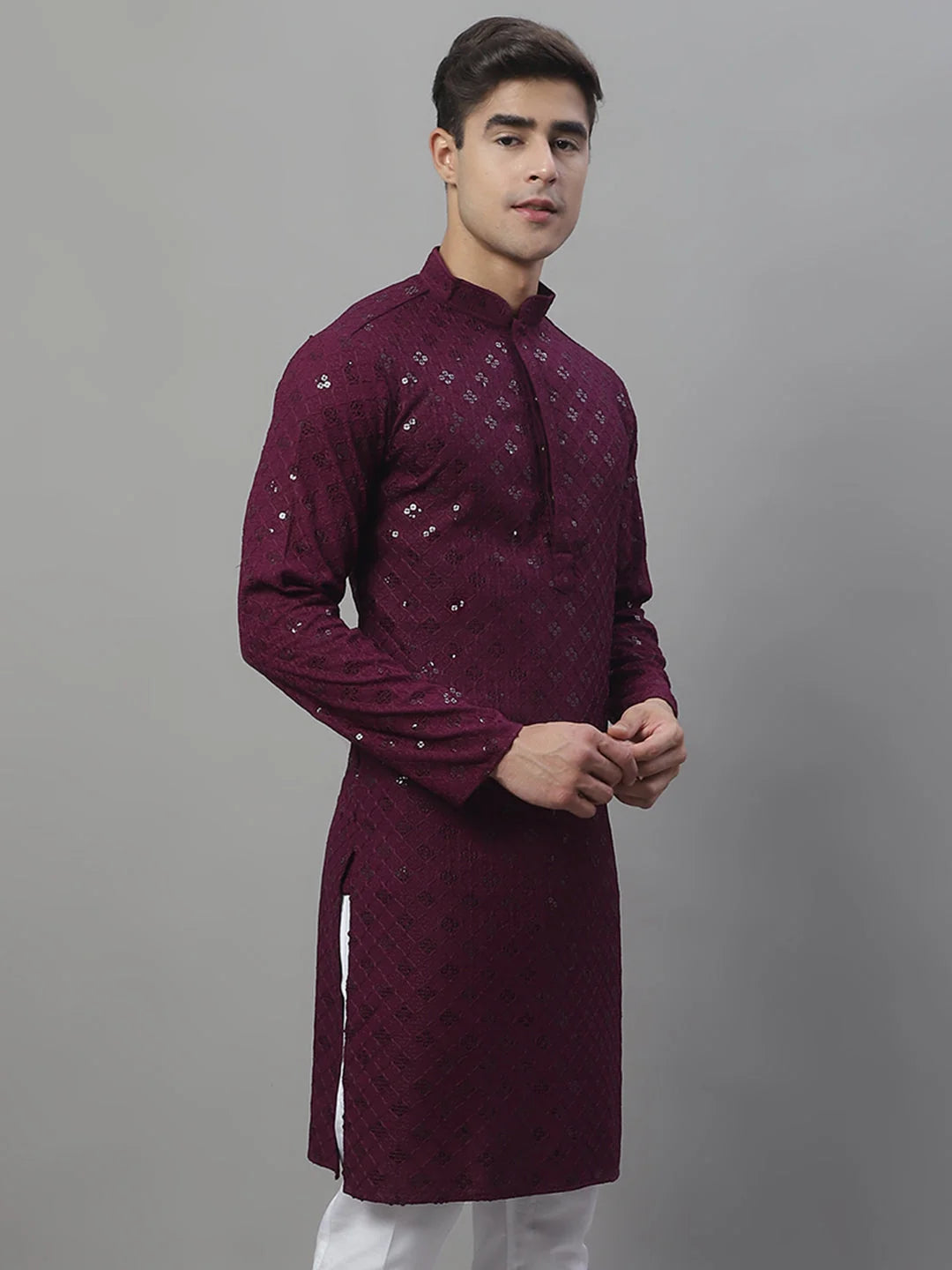 Purple Chikankari Men's Kurta - Indian Kurta for Men Online