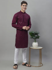 Men's Purple Chikankari Embroidered and Sequence Kurtas-KO-695