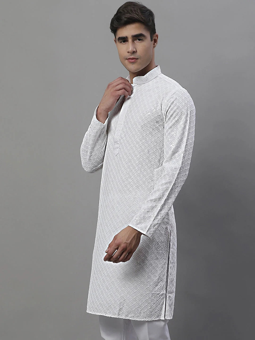 White Chikankari Men's Kurta - Indian Kurta for Men Fashion