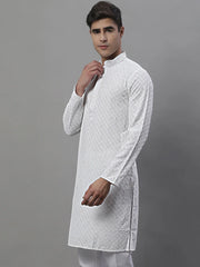 Men's White Chikankari Embroidered and Sequence Kurtas-KO-695
