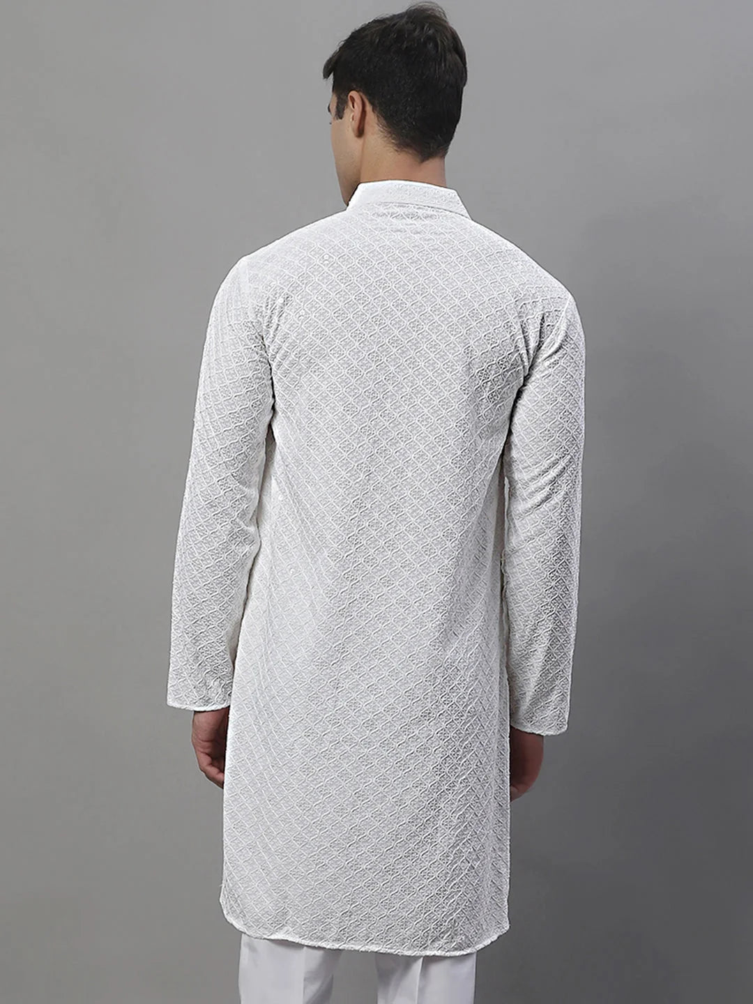 White Chikankari Men's Kurta - Indian Kurta for Men Fashion