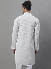 Men's White Chikankari Embroidered and Sequence Kurtas-KO-695