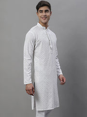 Men's White Chikankari Embroidered and Sequence Kurtas-KO-695