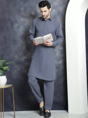 Men's Solid Pathani Kurta with Salwar ( JOKP 696Grey )