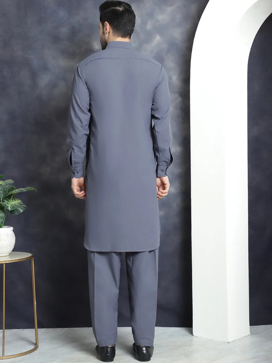 Grey Solid Pathani Kurta Pajama Set | Mens Kurta Pajama