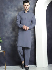 Men's Solid Pathani Kurta with Salwar ( JOKP 696Grey )