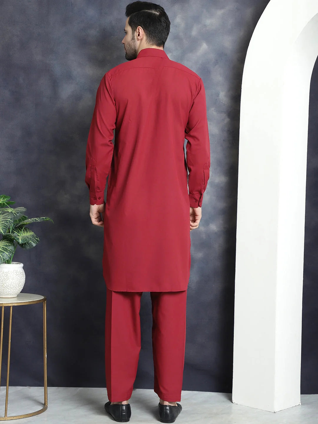 Maroon Pathani Kurta Salwar Set - Mens Kurta Pajama Set Online
