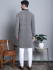 Men's Navy Blue Embroidered Kurta with Pyjama