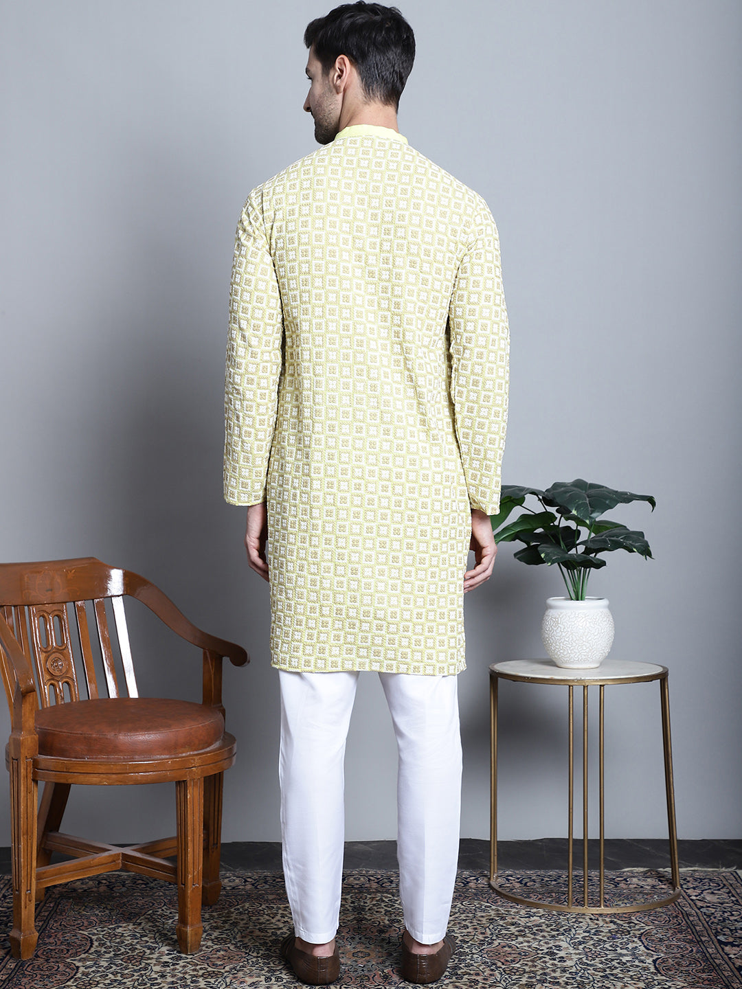 Men's Yellow Embroidered Kurta Pajama Set | Ethnic Wear