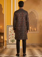Jacquard Silk Kurta Pyjama Set for Men ( JOKP B-P 5043Bronze )