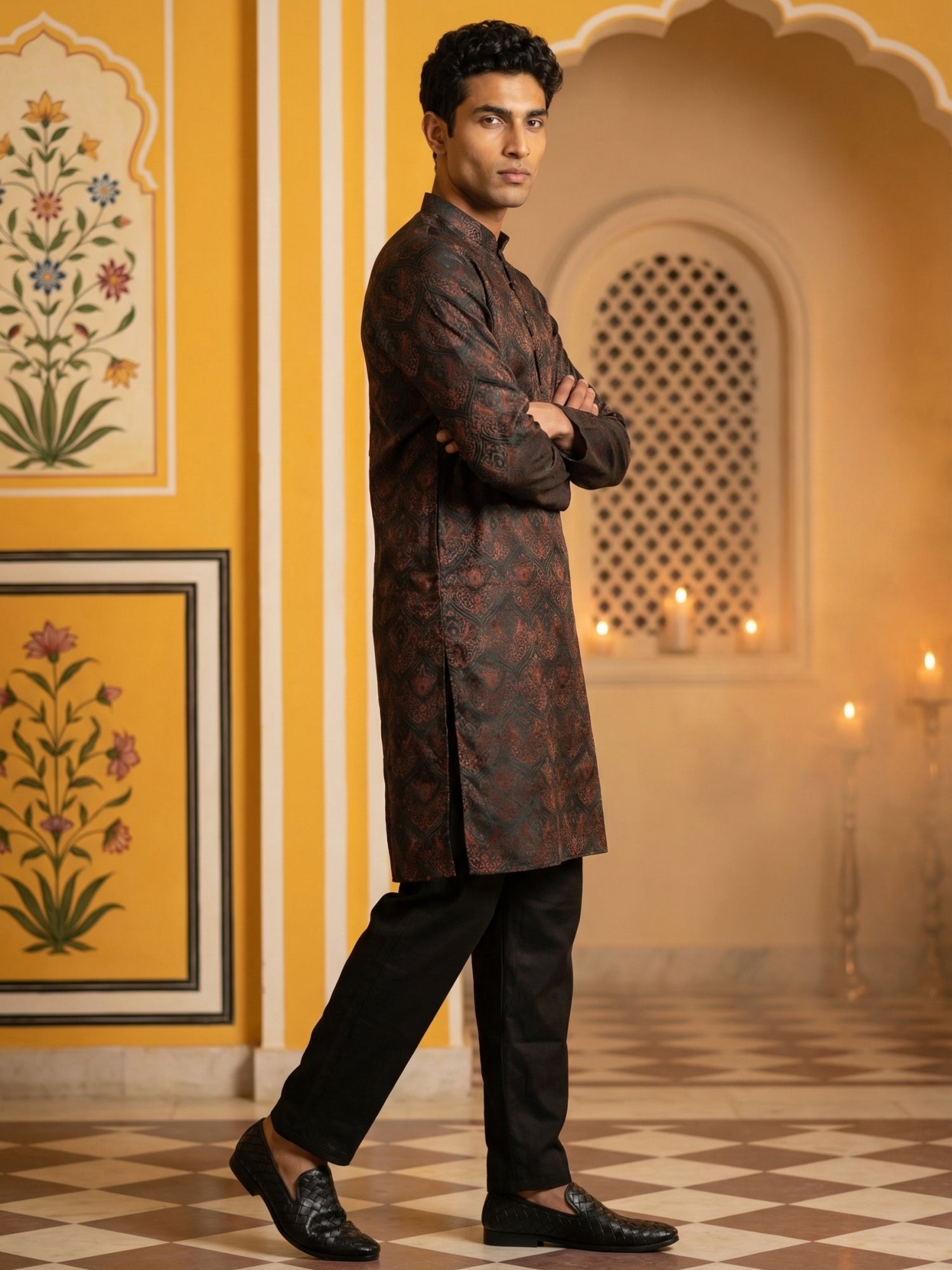 DesiQlo Men Woven Design Kurta Pyjama Set - Gold - JOKP_B-P_5043Bronze