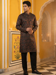 Jacquard Silk Kurta Pyjama Set for Men ( JOKP B-P 5043Bronze )