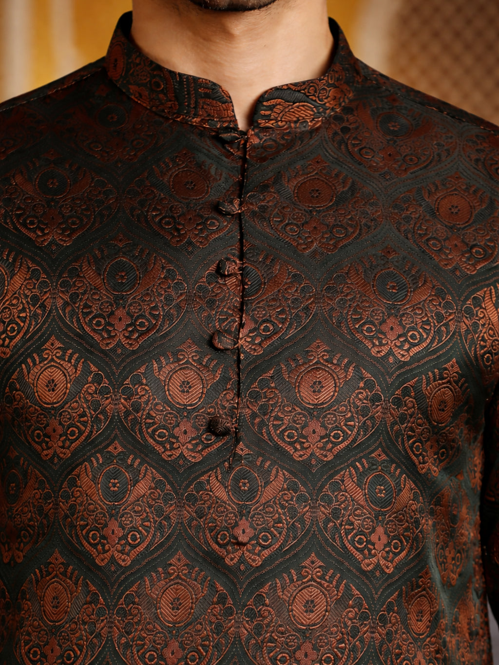 DesiQlo Men Woven Design Kurta Pyjama Set - Gold - JOKP_B-P_5043Bronze