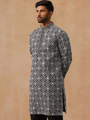 Classic Geometric Embroidered Kurtas ( KO 5279 Black ) [FF] [B-7]