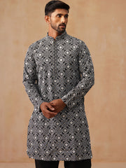 Classic Geometric Embroidered Kurtas ( KO 5279 Black ) [FF] [B-7]