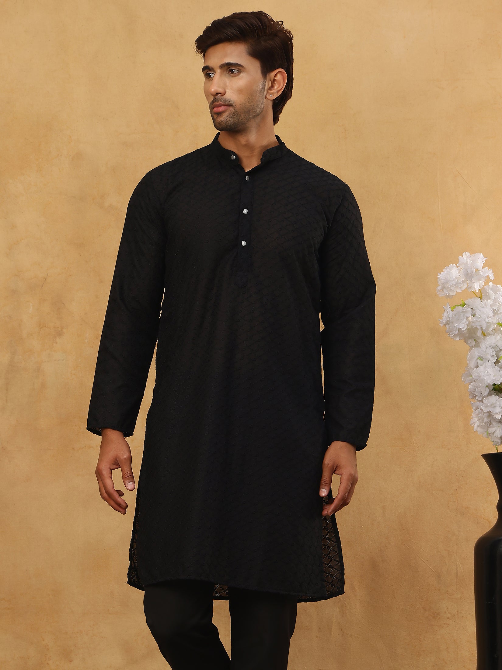 DesiQlo Men Embroidered Kurta Pyjama Set - Black - JOKP_B-P_561Black_S