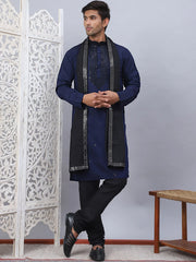 Sequins Embroidered Kurta Pyjama and Dupatta for Men-JOKP-DM-B1