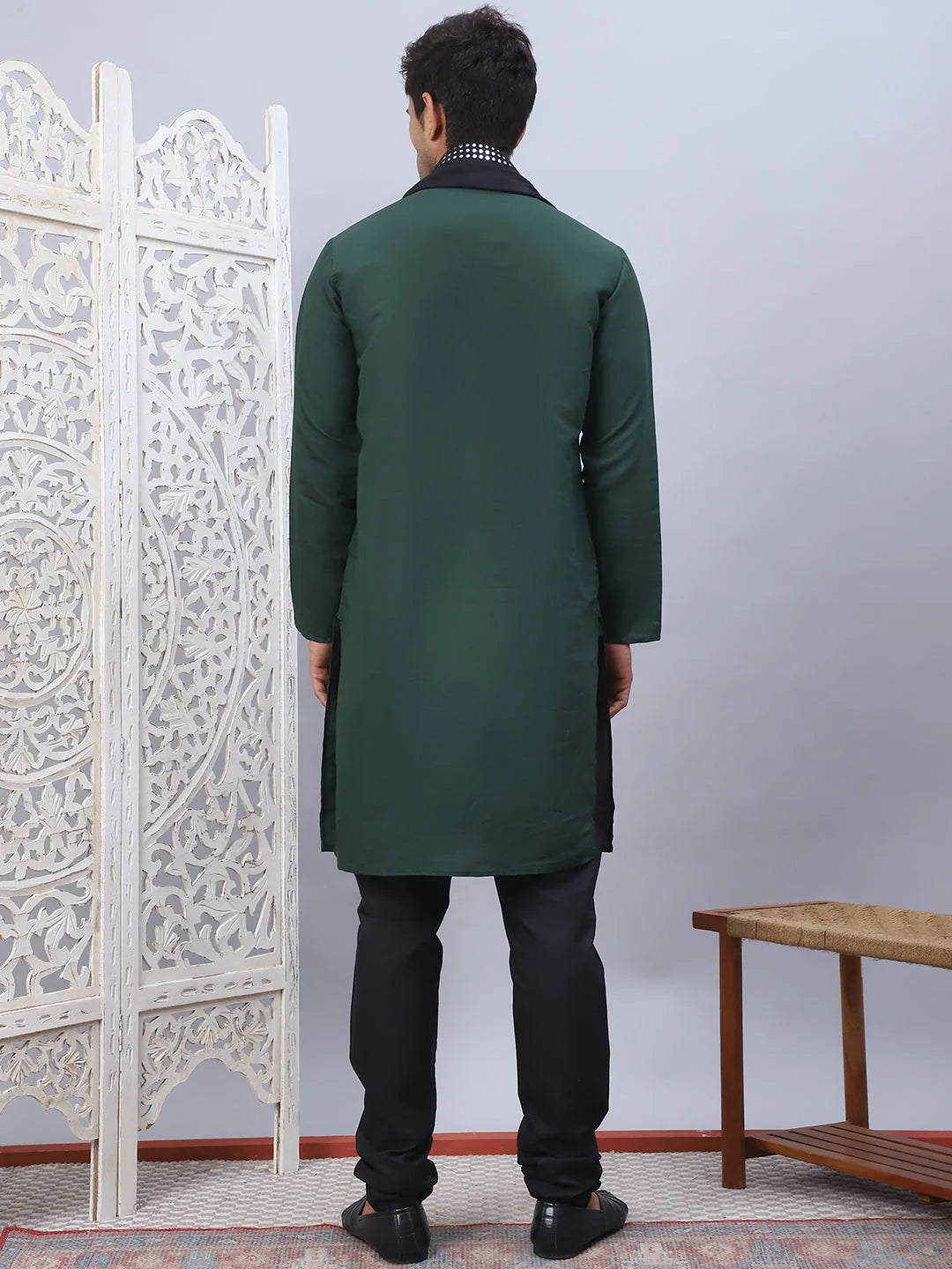 Olive Embroidered Mens Kurta Pajama Set with Dupatta