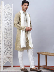 Men's Sequins Embroidered Kurta Pyjama With Dupatta-JOKP-DM-W17
