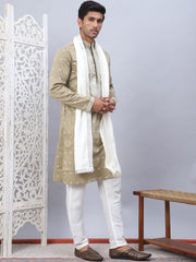Men's Sequins Embroidered Kurta Pyjama With Dupatta-JOKP-DM-W17
