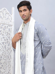Men's Sequins Embroidered Kurta Pyjama With Dupatta-JOKP-DM-WR1