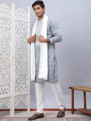 Men's Sequins Embroidered Kurta Pyjama With Dupatta-JOKP-DM-WR1