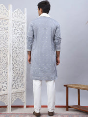 Men's Sequins Embroidered Kurta Pyjama With Dupatta-JOKP-DM-WR1