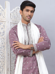 Men's Sequins Embroidered Kurta Pyjama With Dupatta-JOKP-DHM-W1