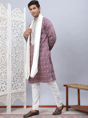 Men's Sequins Embroidered Kurta Pyjama With Dupatta-JOKP-DHM-W1