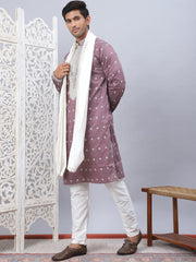 Men's Sequins Embroidered Kurta Pyjama With Dupatta-JOKP-DHM-W1