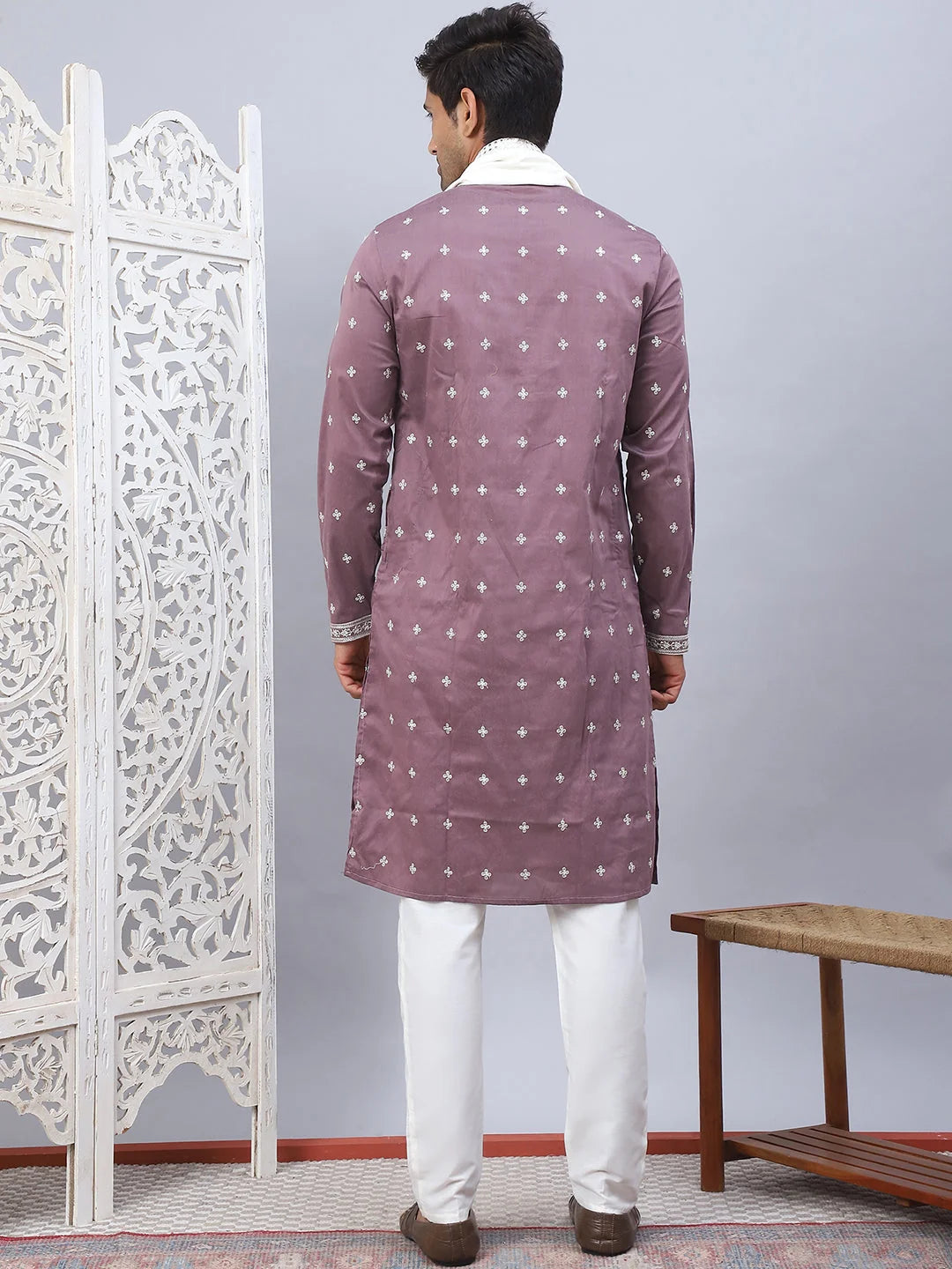 Magenta Sequin Embroidered Kurta Pajama Set | Festive Menswear