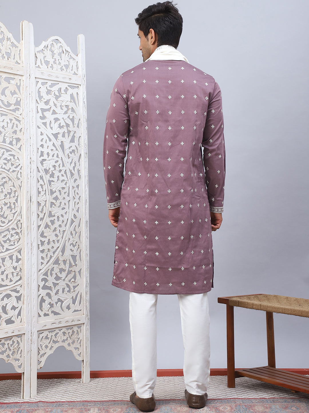 Magenta Sequin Embroidered Kurta Pajama Set | Festive Menswear