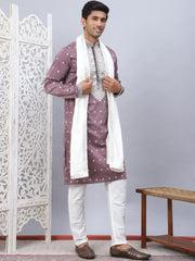 Men's Sequins Embroidered Kurta Pyjama With Dupatta-JOKP-DHM-W1